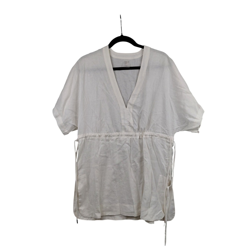CALIA‎ by Carrie Underwood White Linen Blend Drawstring Tunic Top Size S